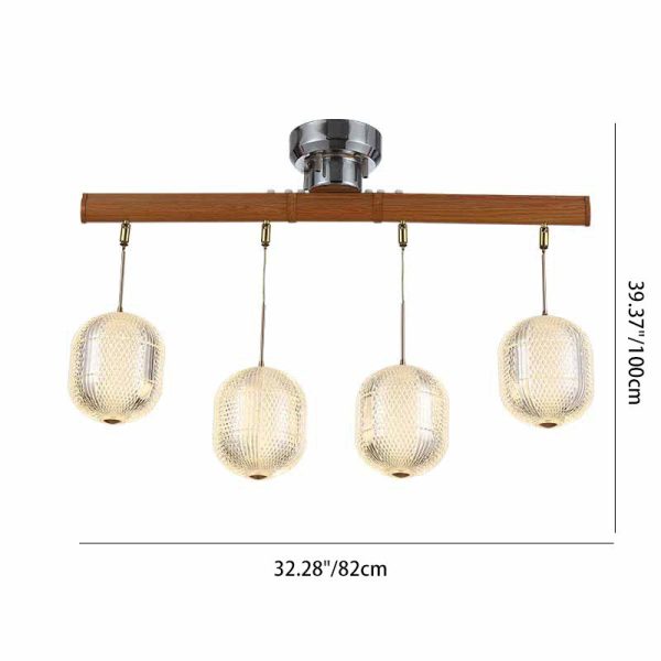 Contemporary Retro Wood Aluminum Acrylic Foldable Oval 4-Light Semi-Flush Mount Ceiling Light Island Light For Dining Room - Image 7