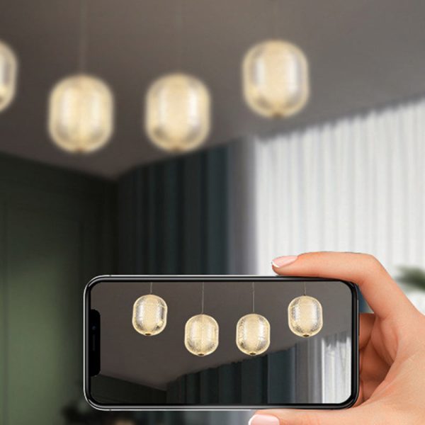 Contemporary Retro Wood Aluminum Acrylic Foldable Oval 4-Light Semi-Flush Mount Ceiling Light Island Light For Dining Room - Image 6