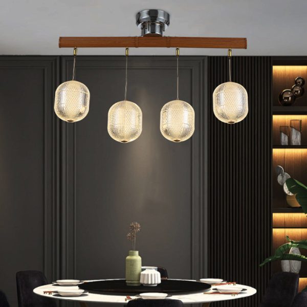 Contemporary Retro Wood Aluminum Acrylic Foldable Oval 4-Light Semi-Flush Mount Ceiling Light Island Light For Dining Room - Image 2
