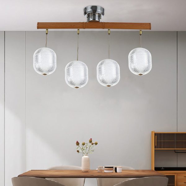 Contemporary Retro Wood Aluminum Acrylic Foldable Oval 4-Light Semi-Flush Mount Ceiling Light Island Light For Dining Room - Image 3