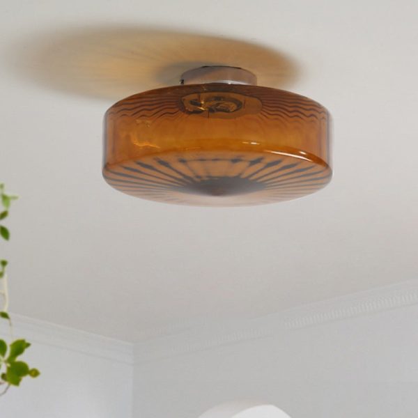 Traditional Rustic Iron Glass Round LED Semi-Flush Mount Ceiling Light For Living Room Or Bedroom - Image 9