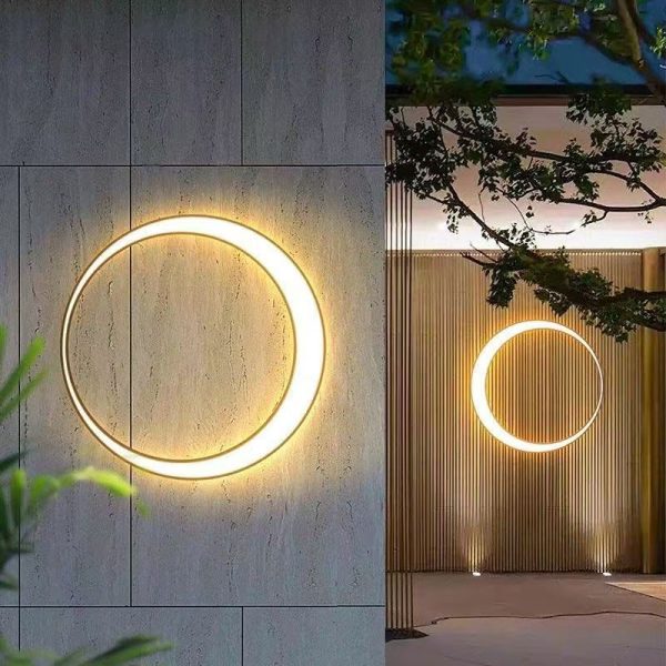Modern Minimalist Stainless Steel & PC Round Moon LED Wall Sconce Lamp Outdoor Patio - Image 25