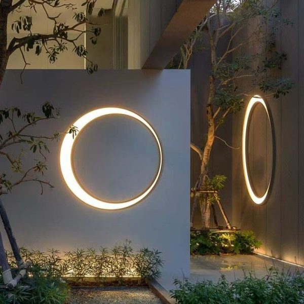 Modern Minimalist Stainless Steel & PC Round Moon LED Wall Sconce Lamp Outdoor Patio - Image 26