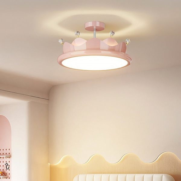Contemporary Creative Iron Crystal PE Round Crown LED Semi-Flush Mount Ceiling Light For Bedroom - Image 8