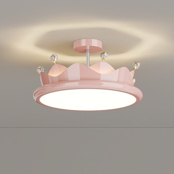 Contemporary Creative Iron Crystal PE Round Crown LED Semi-Flush Mount Ceiling Light For Bedroom - Image 13
