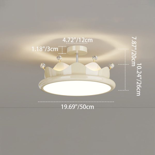 Contemporary Creative Iron Crystal PE Round Crown LED Semi-Flush Mount Ceiling Light For Bedroom - Image 5