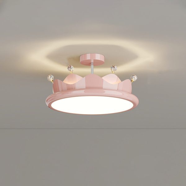 Contemporary Creative Iron Crystal PE Round Crown LED Semi-Flush Mount Ceiling Light For Bedroom - Image 10