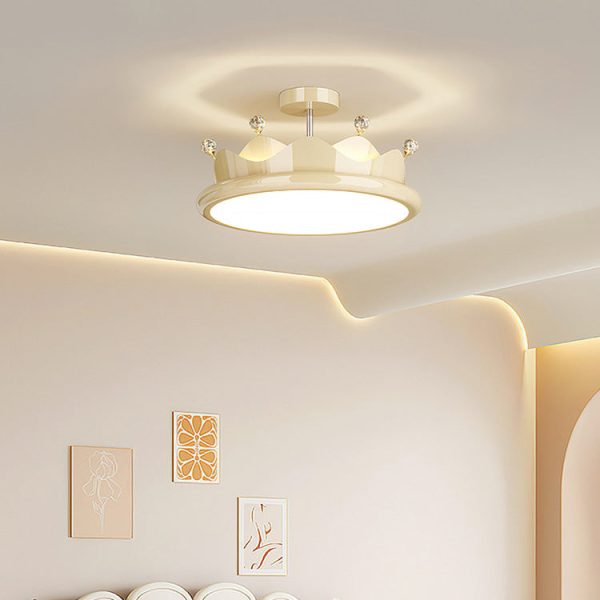 Contemporary Creative Iron Crystal PE Round Crown LED Semi-Flush Mount Ceiling Light For Bedroom - Image 9