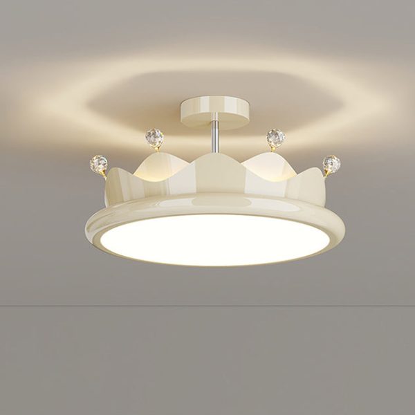 Contemporary Creative Iron Crystal PE Round Crown LED Semi-Flush Mount Ceiling Light For Bedroom - Image 12