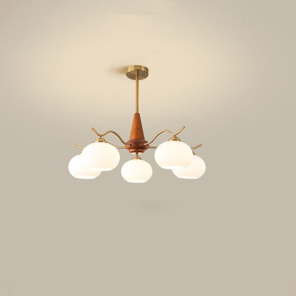 Traditional French Iron Wood Glass Elliptical Shade 5/6/8-Light Chandelier For Living Room - Image 15