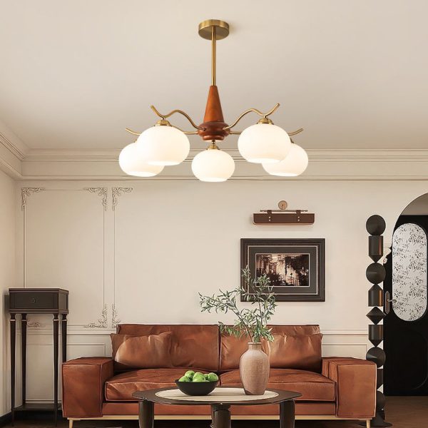 Traditional French Iron Wood Glass Elliptical Shade 5/6/8-Light Chandelier For Living Room - Image 3