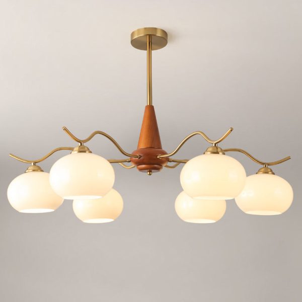 Traditional French Iron Wood Glass Elliptical Shade 5/6/8-Light Chandelier For Living Room - Image 11