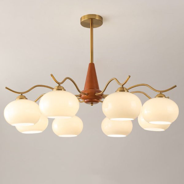 Traditional French Iron Wood Glass Elliptical Shade 5/6/8-Light Chandelier For Living Room - Image 20