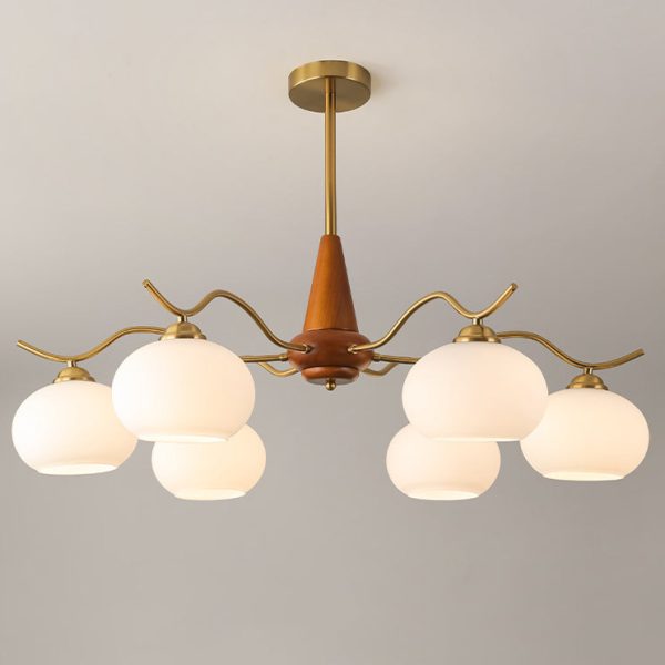 Traditional French Iron Wood Glass Elliptical Shade 5/6/8-Light Chandelier For Living Room - Image 21