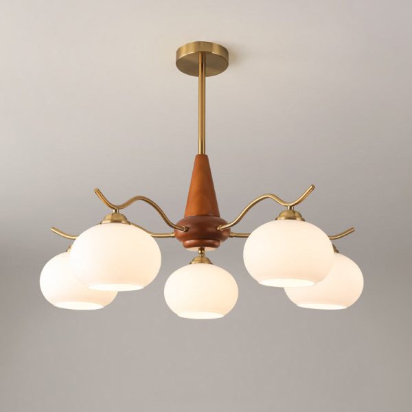 Traditional French Iron Wood Glass Elliptical Shade 5/6/8-Light Chandelier For Living Room - Image 22