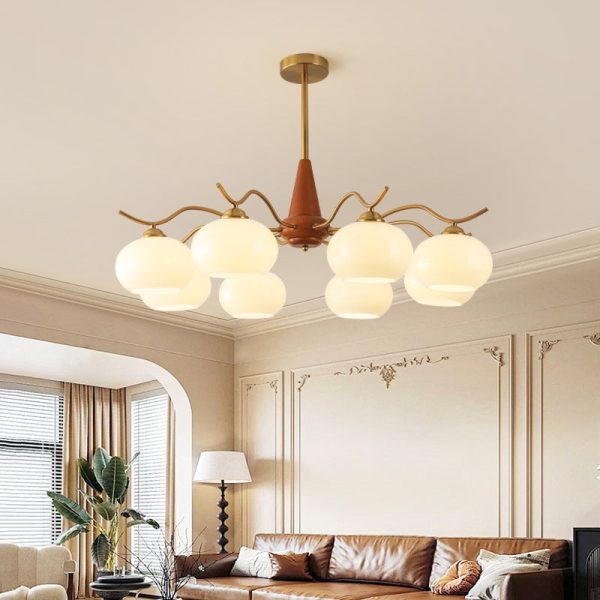 Traditional French Iron Wood Glass Elliptical Shade 5/6/8-Light Chandelier For Living Room - Image 12