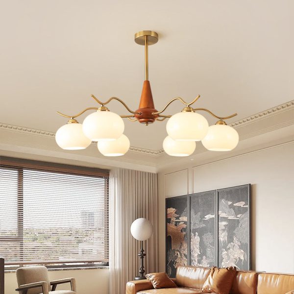 Traditional French Iron Wood Glass Elliptical Shade 5/6/8-Light Chandelier For Living Room - Image 13