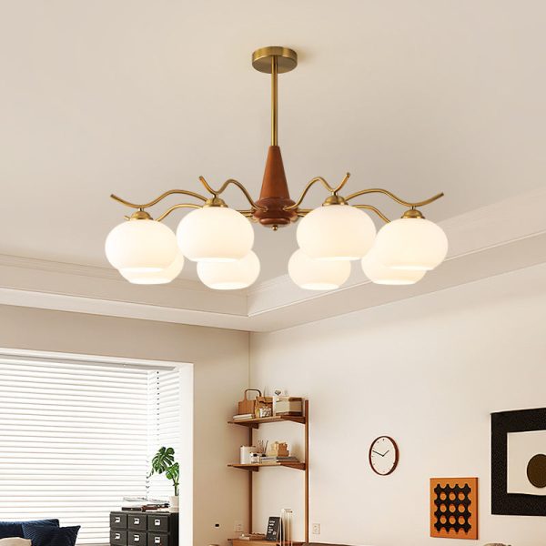 Traditional French Iron Wood Glass Elliptical Shade 5/6/8-Light Chandelier For Living Room - Image 14