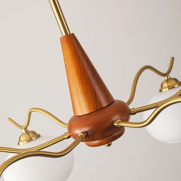 Traditional French Iron Wood Glass Elliptical Shade 5/6/8-Light Chandelier For Living Room - Image 7