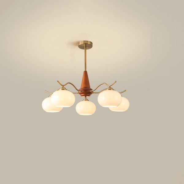 Traditional French Iron Wood Glass Elliptical Shade 5/6/8-Light Chandelier For Living Room - Image 16