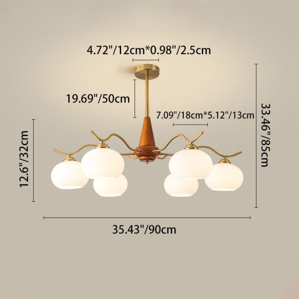 Traditional French Iron Wood Glass Elliptical Shade 5/6/8-Light Chandelier For Living Room - Image 5