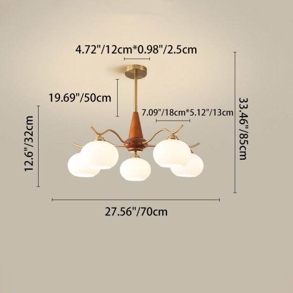 Traditional French Iron Wood Glass Elliptical Shade 5/6/8-Light Chandelier For Living Room - Image 4