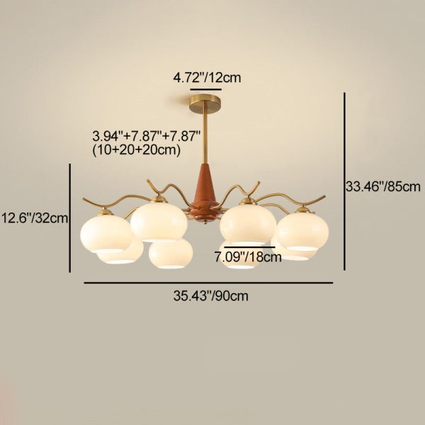Traditional French Iron Wood Glass Elliptical Shade 5/6/8-Light Chandelier For Living Room - Image 6