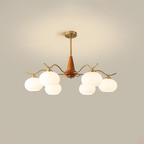 Traditional French Iron Wood Glass Elliptical Shade 5/6/8-Light Chandelier For Living Room - Image 17