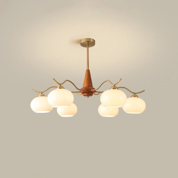 Traditional French Iron Wood Glass Elliptical Shade 5/6/8-Light Chandelier For Living Room - Image 18