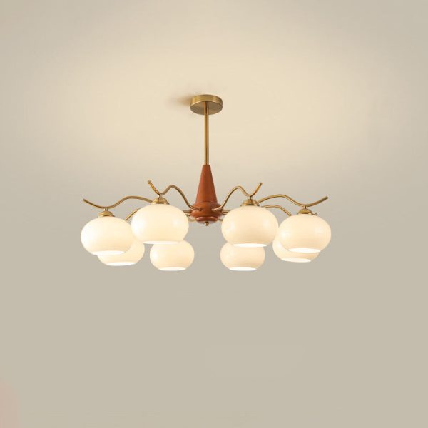 Traditional French Iron Wood Glass Elliptical Shade 5/6/8-Light Chandelier For Living Room - Image 19