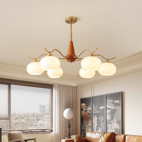 Traditional French Iron Wood Glass Elliptical Shade 5/6/8-Light Chandelier For Living Room - Image 2