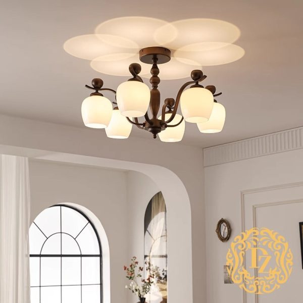 Contemporary Retro Iron Glass Branch Bent Rod Round Cup Shaped 6/8/10-Light Chandelier For Living Room