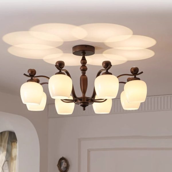 Contemporary Retro Iron Glass Branch Bent Rod Round Cup Shaped 6/8/10-Light Chandelier For Living Room - Image 19