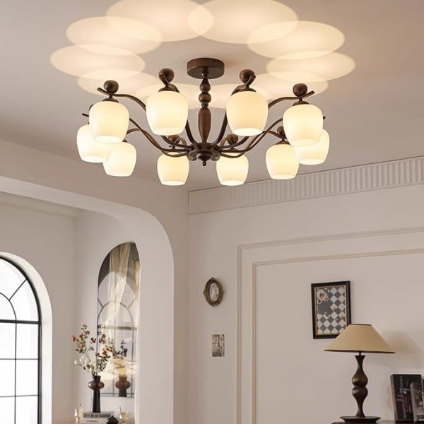 Contemporary Retro Iron Glass Branch Bent Rod Round Cup Shaped 6/8/10-Light Chandelier For Living Room - Image 13
