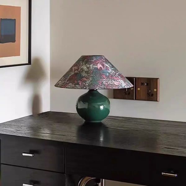 Modern Mid-Century Ceramic & Fabric Globe Base 1-Light Table Lamp For Living Room - Image 3