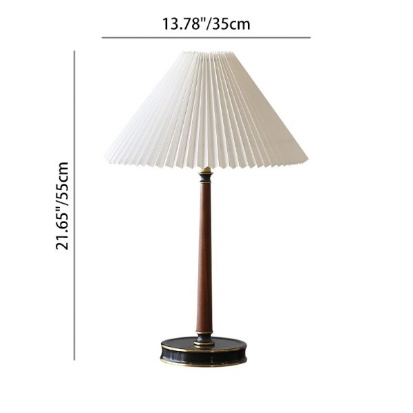 Modern Minimalist Metal Wood Pleated Fabric Cone Shade 1-Light Table Lamp For Living Room - Image 4
