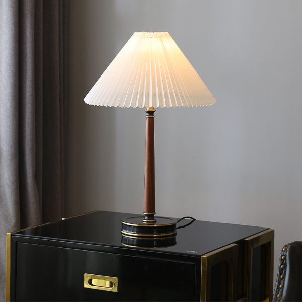 Modern Minimalist Metal Wood Pleated Fabric Cone Shade 1-Light Table Lamp For Living Room - Image 6