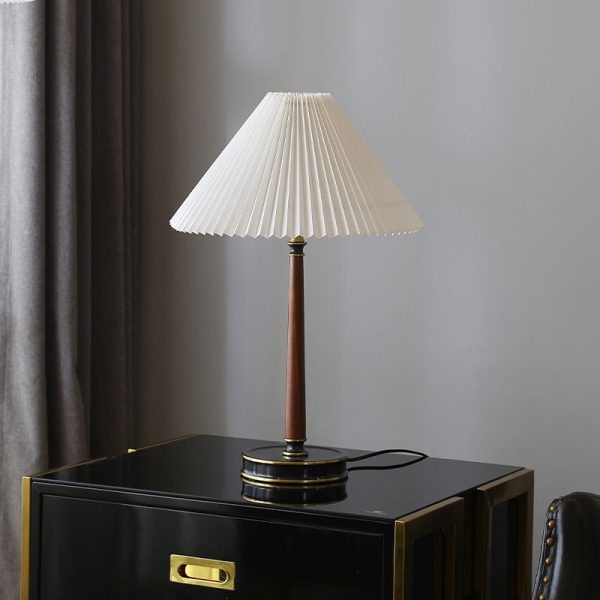Modern Minimalist Metal Wood Pleated Fabric Cone Shade 1-Light Table Lamp For Living Room - Image 7