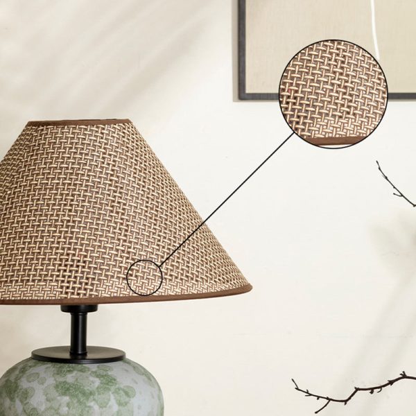 Traditional Chinese Ceramic Round Base Fabric Shade 1-Light Table Lamp For Living Room - Image 5
