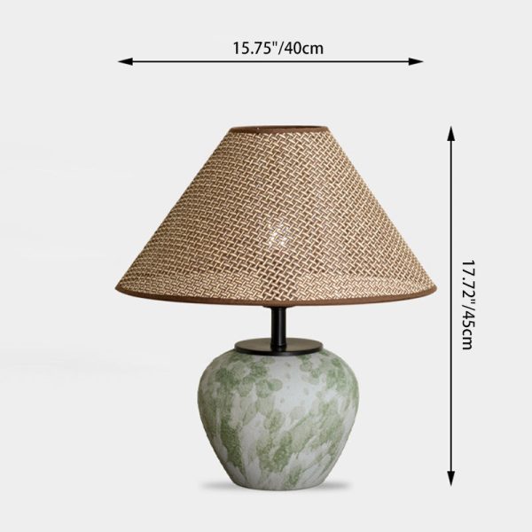 Traditional Chinese Ceramic Round Base Fabric Shade 1-Light Table Lamp For Living Room - Image 4