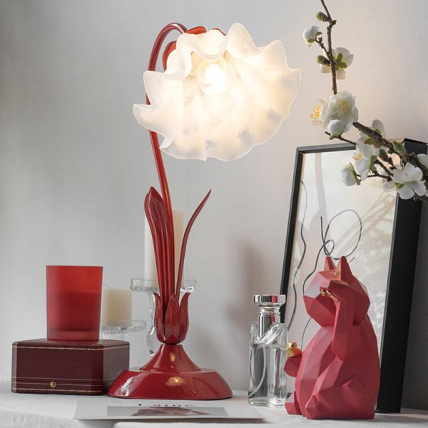 Traditional Chinese Iron Glass Floral Shade 1-Light Table Lamp For Bedroom - Image 11