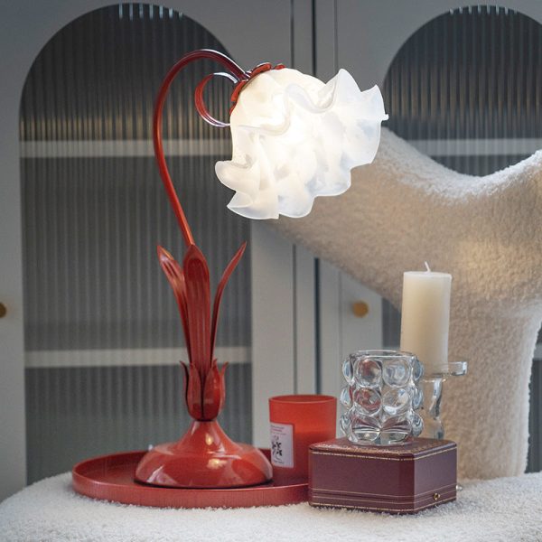 Traditional Chinese Iron Glass Floral Shade 1-Light Table Lamp For Bedroom - Image 12