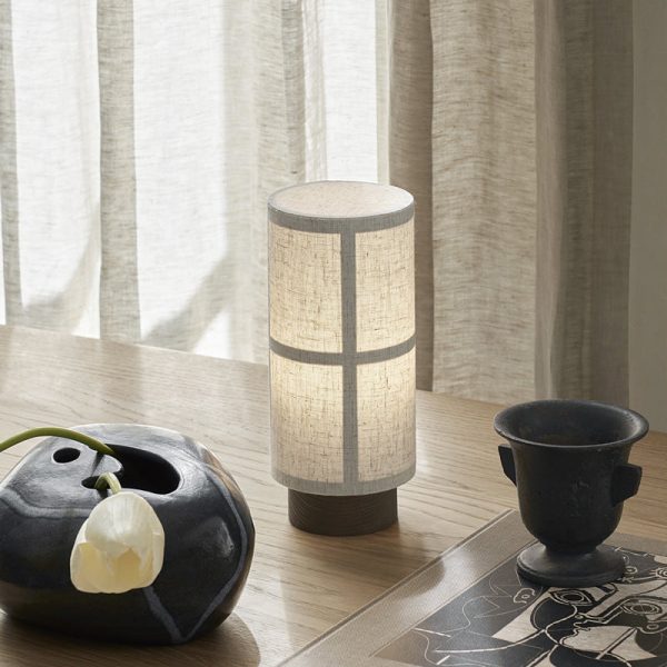 Traditional Japanese Fabric & Wood Cylindrical 1-Light Table Lamp For Bedroom - Image 2