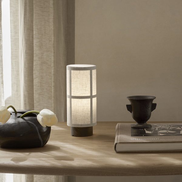 Traditional Japanese Fabric & Wood Cylindrical 1-Light Table Lamp For Bedroom - Image 3