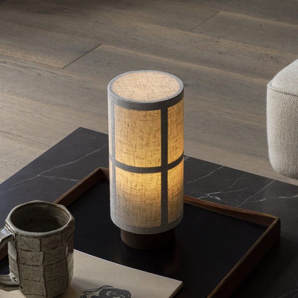 Traditional Japanese Fabric & Wood Cylindrical 1-Light Table Lamp For Bedroom - Image 5