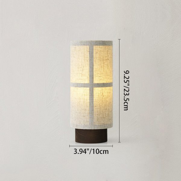 Traditional Japanese Fabric & Wood Cylindrical 1-Light Table Lamp For Bedroom - Image 4