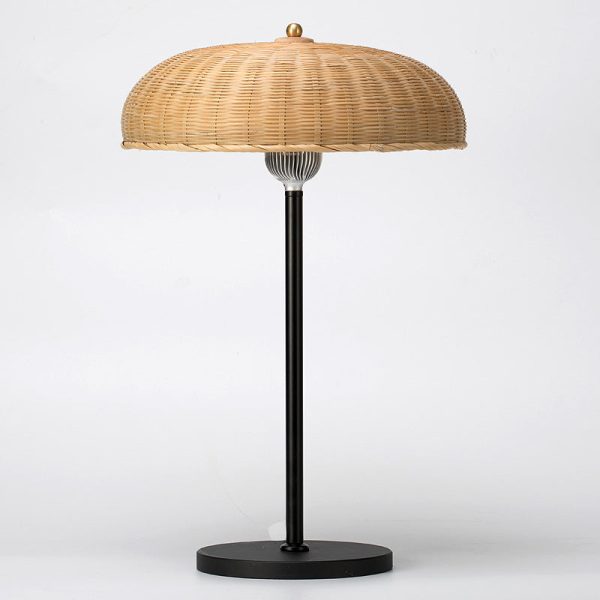 Modern Art Deco Iron & Bamboo Round Hat-Shaped LED Table Lamp For Bedroom - Image 20