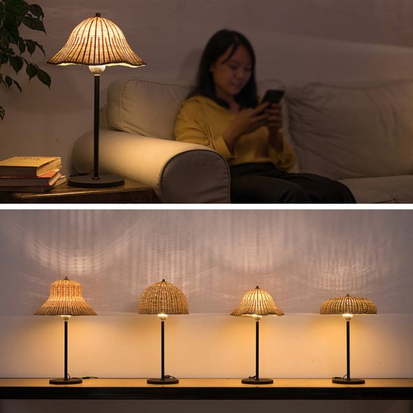 Modern Art Deco Iron & Bamboo Round Hat-Shaped LED Table Lamp For Bedroom - Image 9