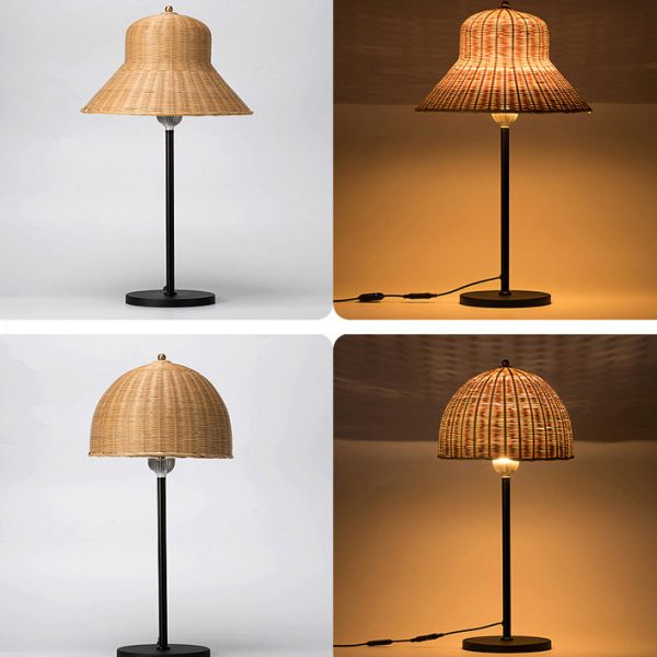 Modern Art Deco Iron & Bamboo Round Hat-Shaped LED Table Lamp For Bedroom - Image 10