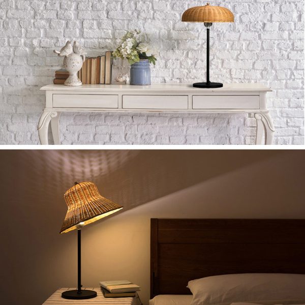 Modern Art Deco Iron & Bamboo Round Hat-Shaped LED Table Lamp For Bedroom - Image 12